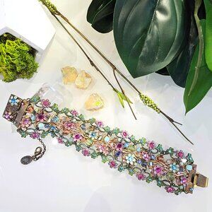 Vintage Michal Negrin Swarovski Pink Floral Bracelet